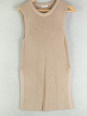Wilfred Sweater Womens Medium Biege Sleeveless Tunic Knit Side Slit Minimalist